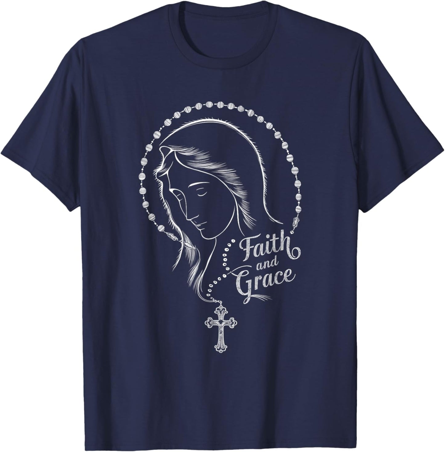 Sacred Holy Mary Mother Of God Rosary Faith And Grace T-Shirt - T-Shirt | Navy