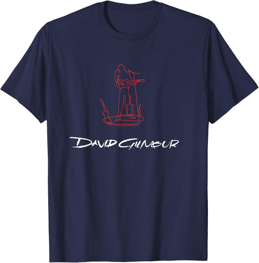 David Gilmour On An Island Red and White Sketch T-Shirt - T-Shirt | Navy