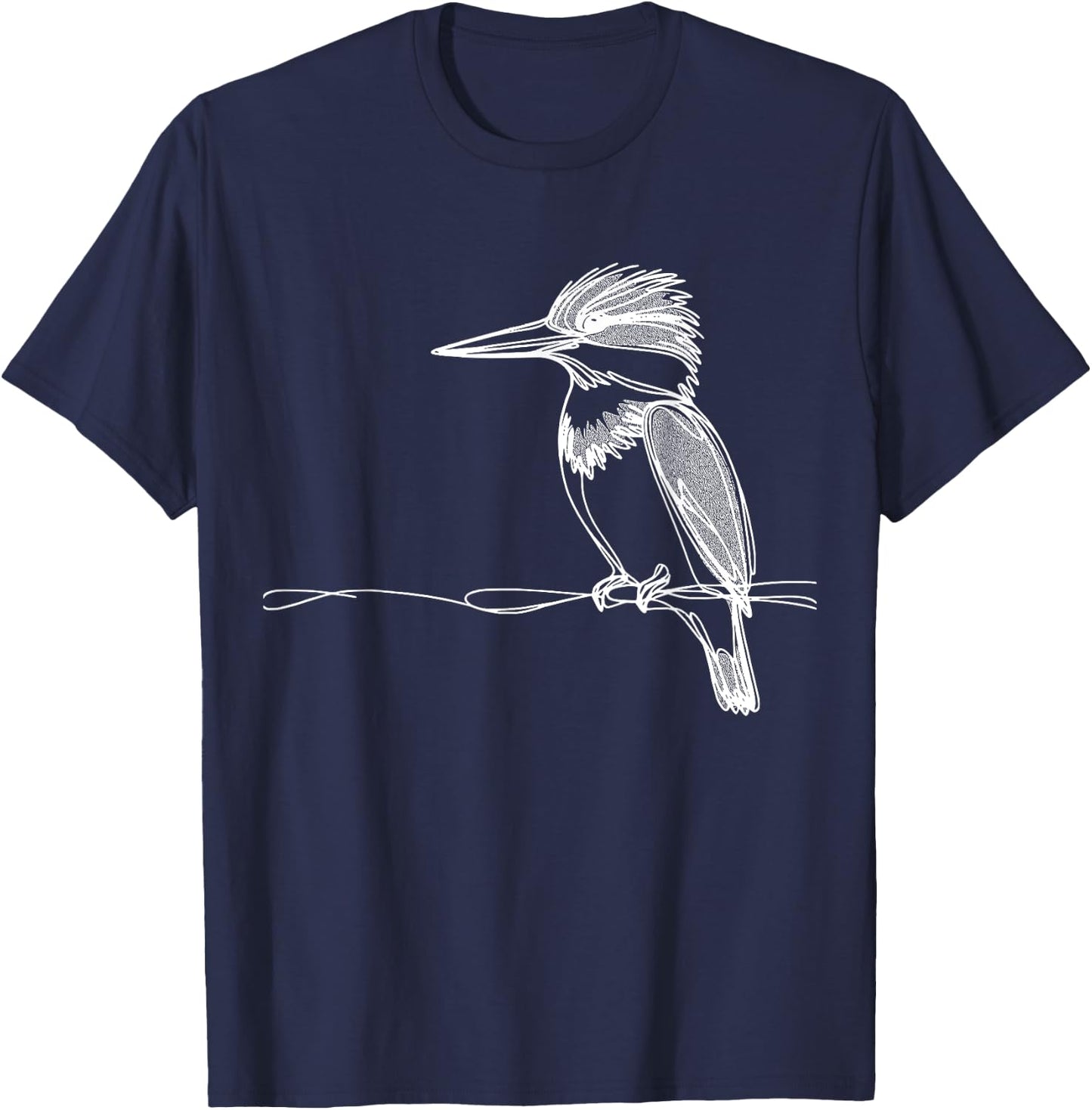 Line Art Bird & Ornithologist Belted Kingfisher T-Shirt - T-Shirt | Navy
