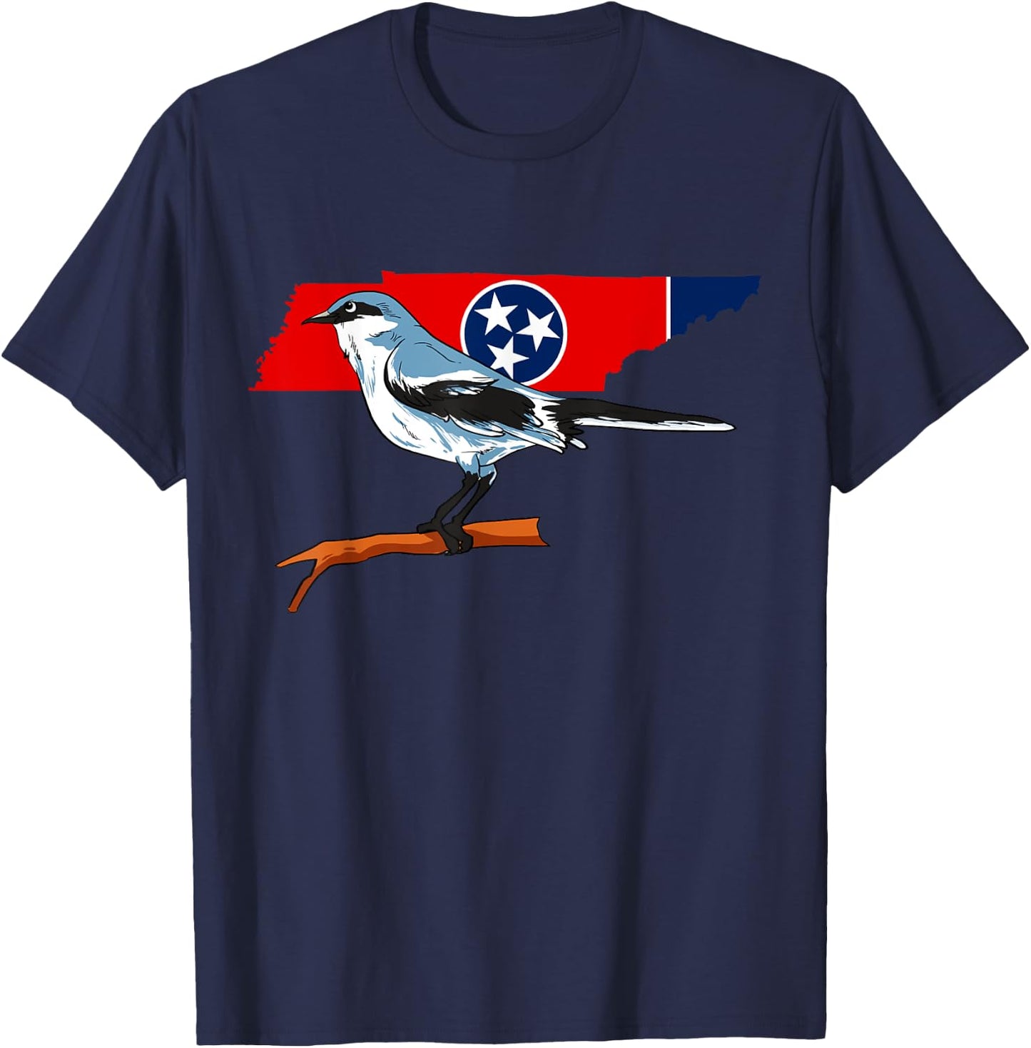 Tennessee Flag With Mockingbird US State Bird T-Shirt - T-Shirt | Navy