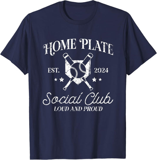 Vintage Baseball Home Plate Social Club T-Shirt - T-Shirt | Navy