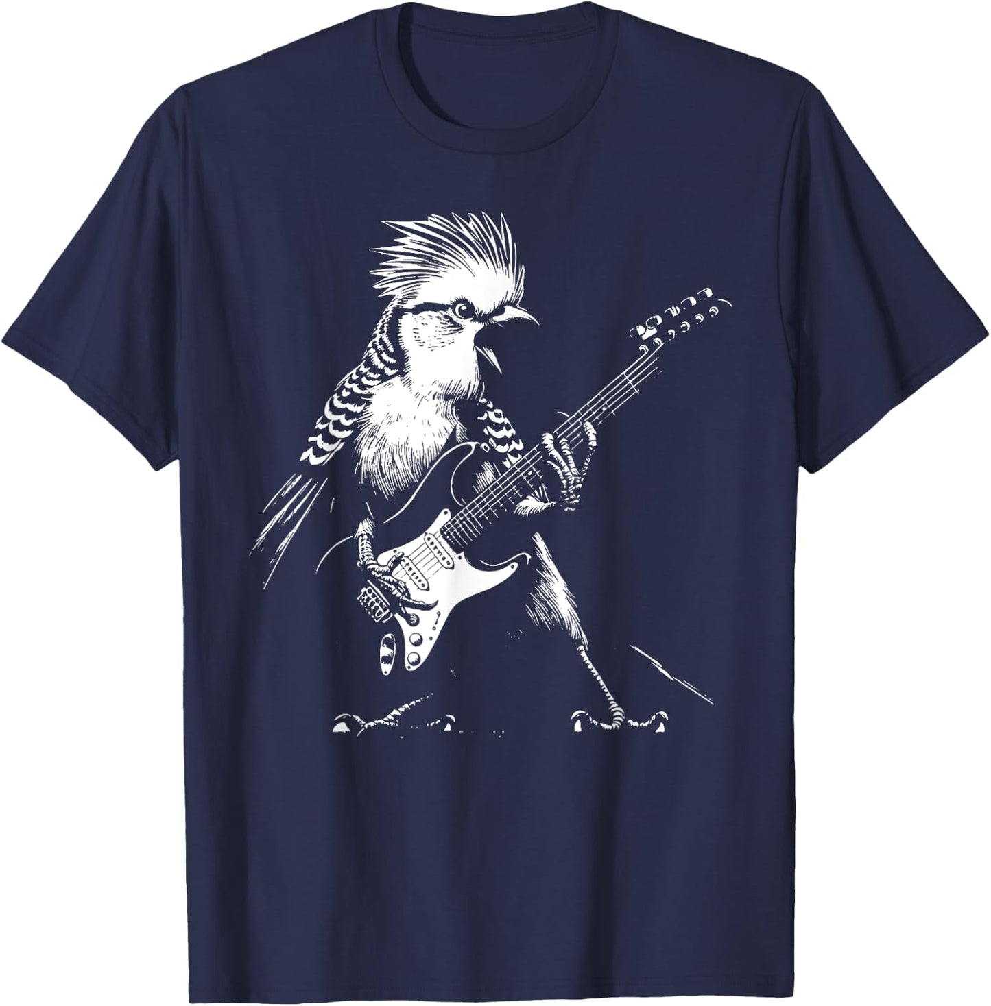Bird Playing Bass Guitar Shirt Animal Playing Guitar T-Shirt - T-Shirt | Navy