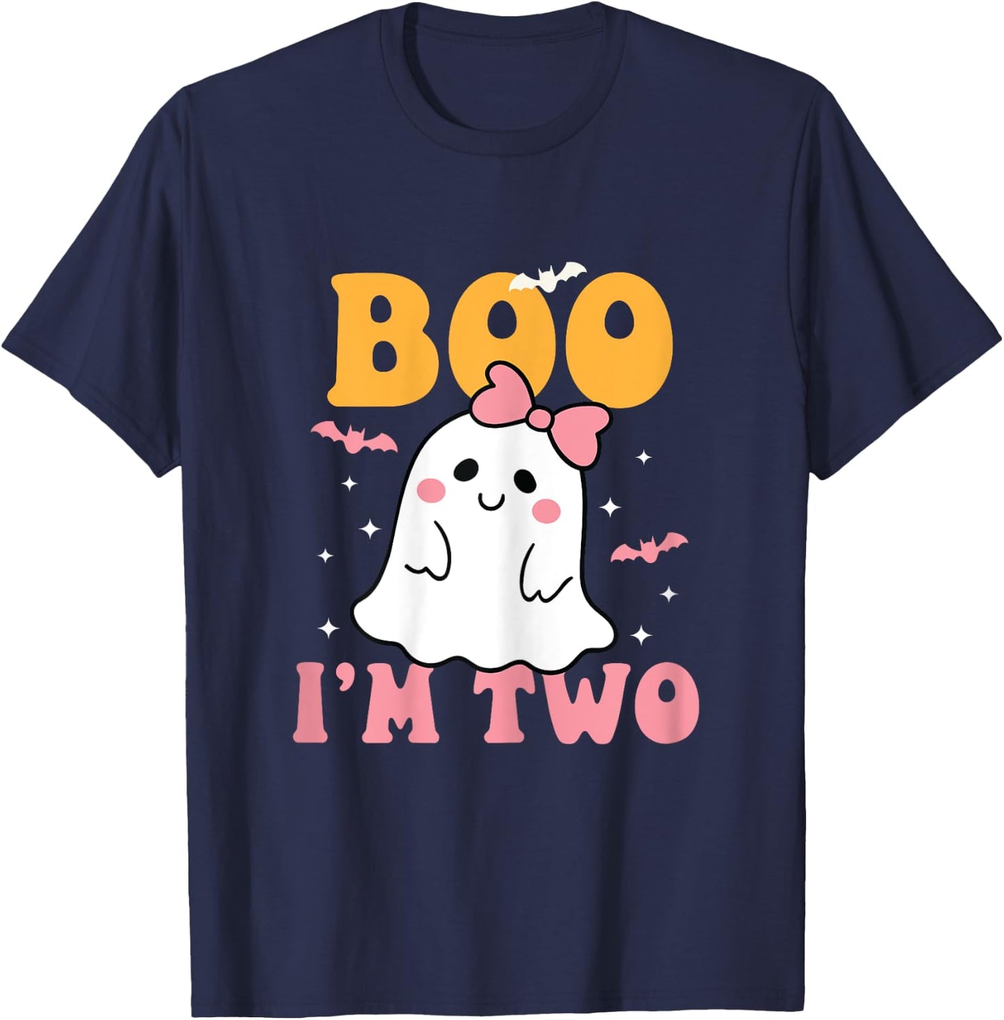 Boo I'm Two Cute Birthday Ghost Halloween 2 Years Old Girl T-Shirt - T-Shirt | Navy