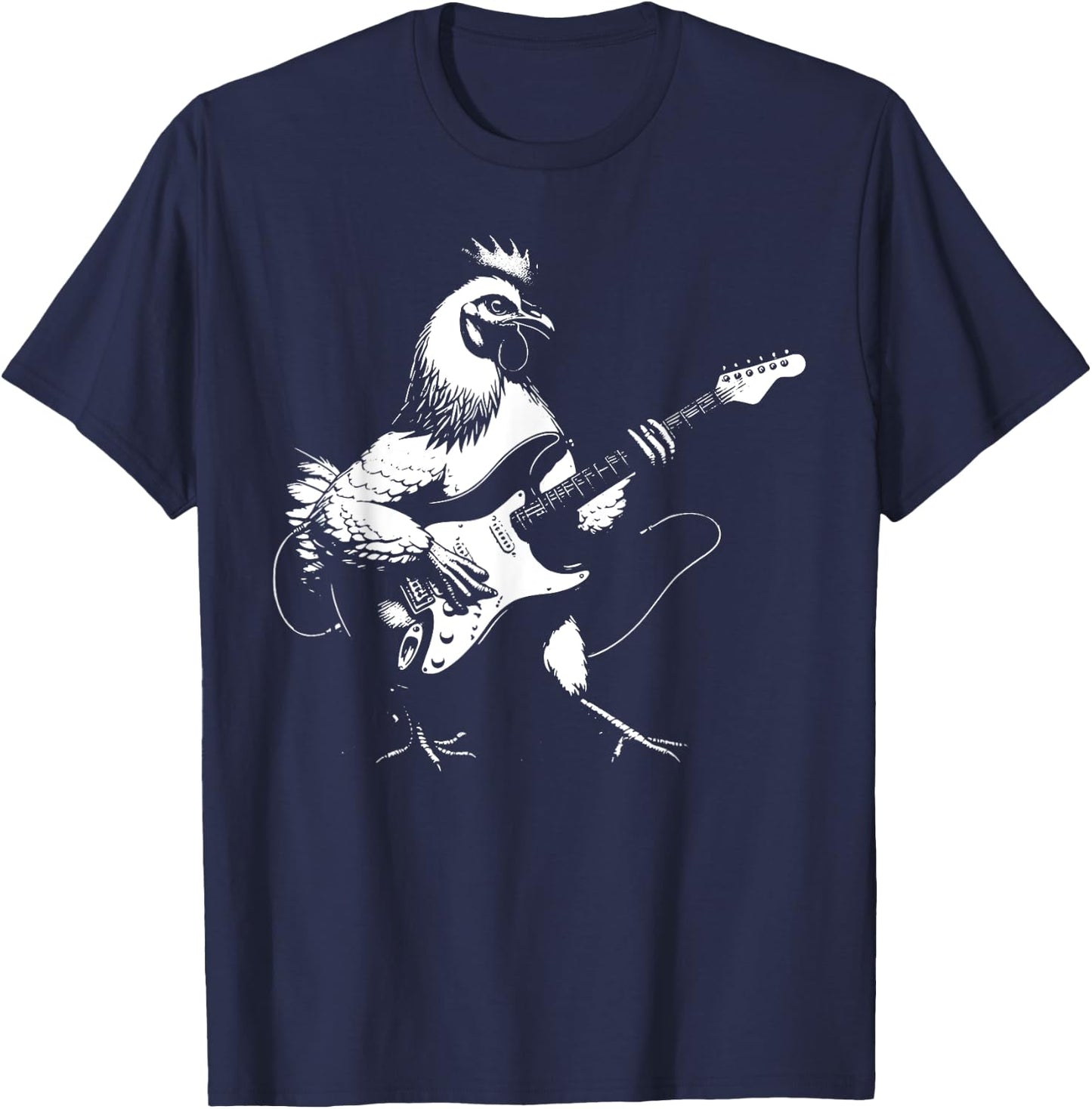 Chicken Playing Bass Guitar Shirt Men Animal Playing Guitar T-Shirt - T-Shirt | Navy