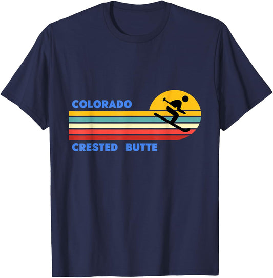 Crested Butte Colorado Skiing Skier Ski Retro Sun Vintage T-Shirt - T-Shirt | Navy