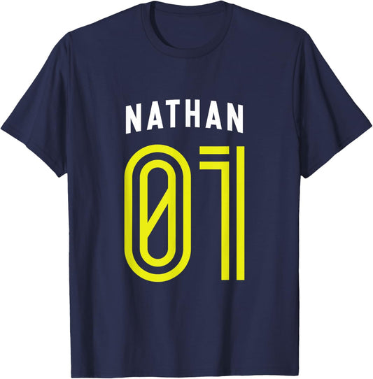 NATHAN 01 - Number One Team Sports Fan Varsity Style T-Shirt - T-Shirt | Navy