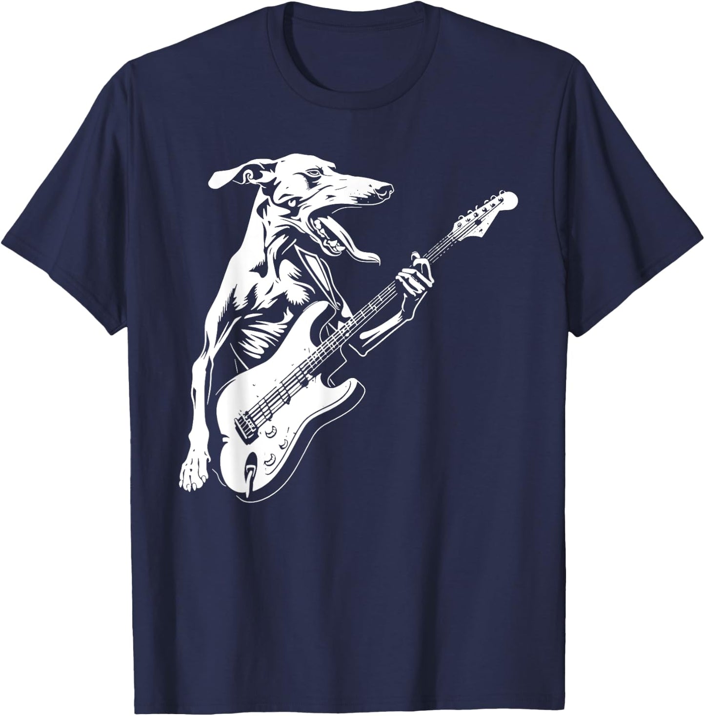 Dog Guitarist Guitar - Greyhound Dad Mom T-Shirt - T-Shirt | Navy