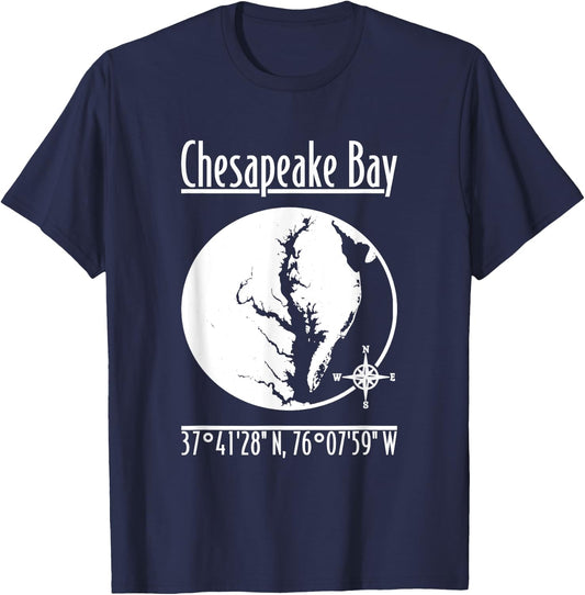 Designed by GeoGearCo Modern Chesapeake Bay Nature , Men's -Adults, Short Sleeve, Black, Small T-Shirt - T-Shirt | Navy