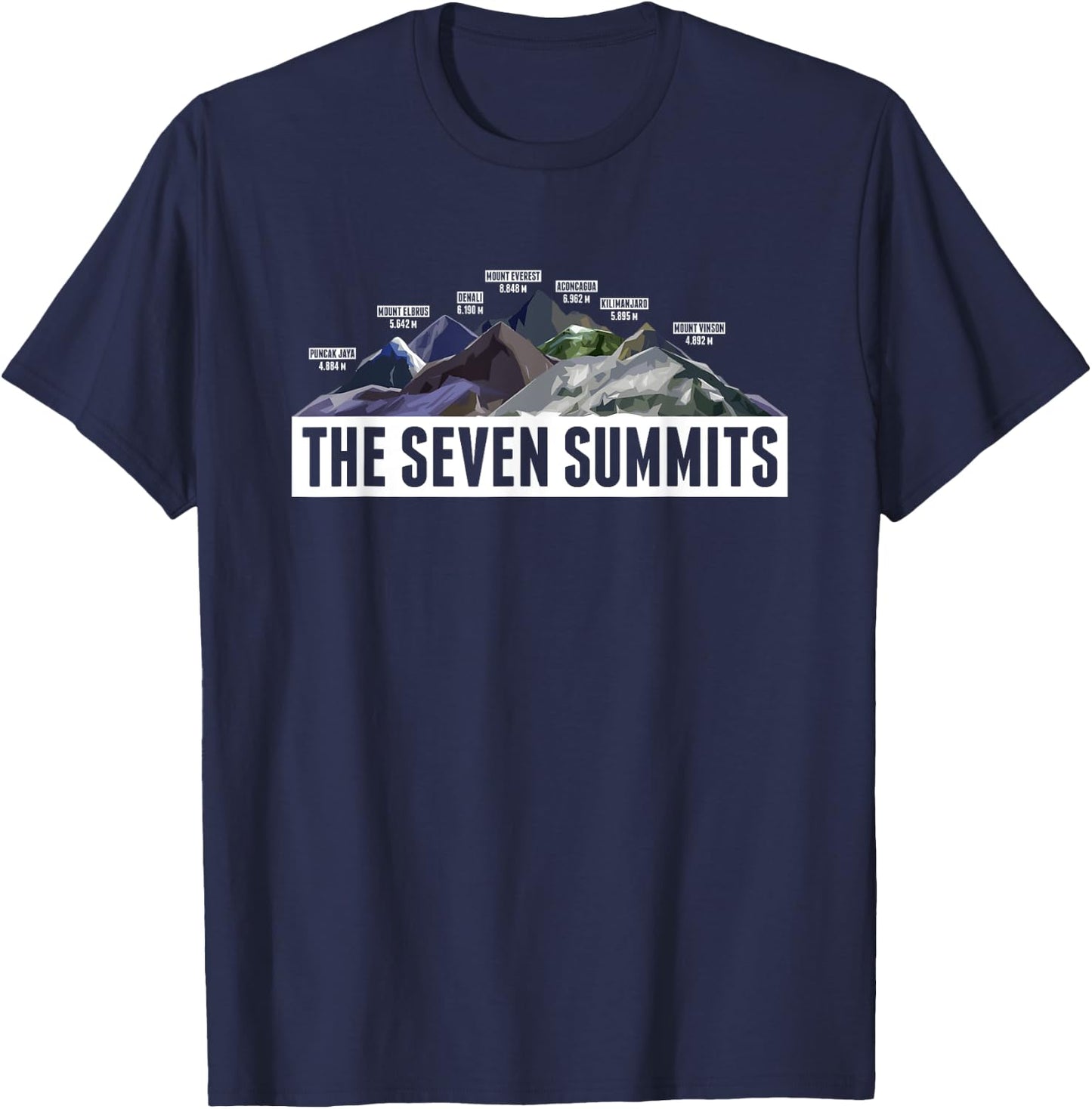 Seven Summits Mountaineering Climbing Hiking Gift T-Shirt - T-Shirt | Navy
