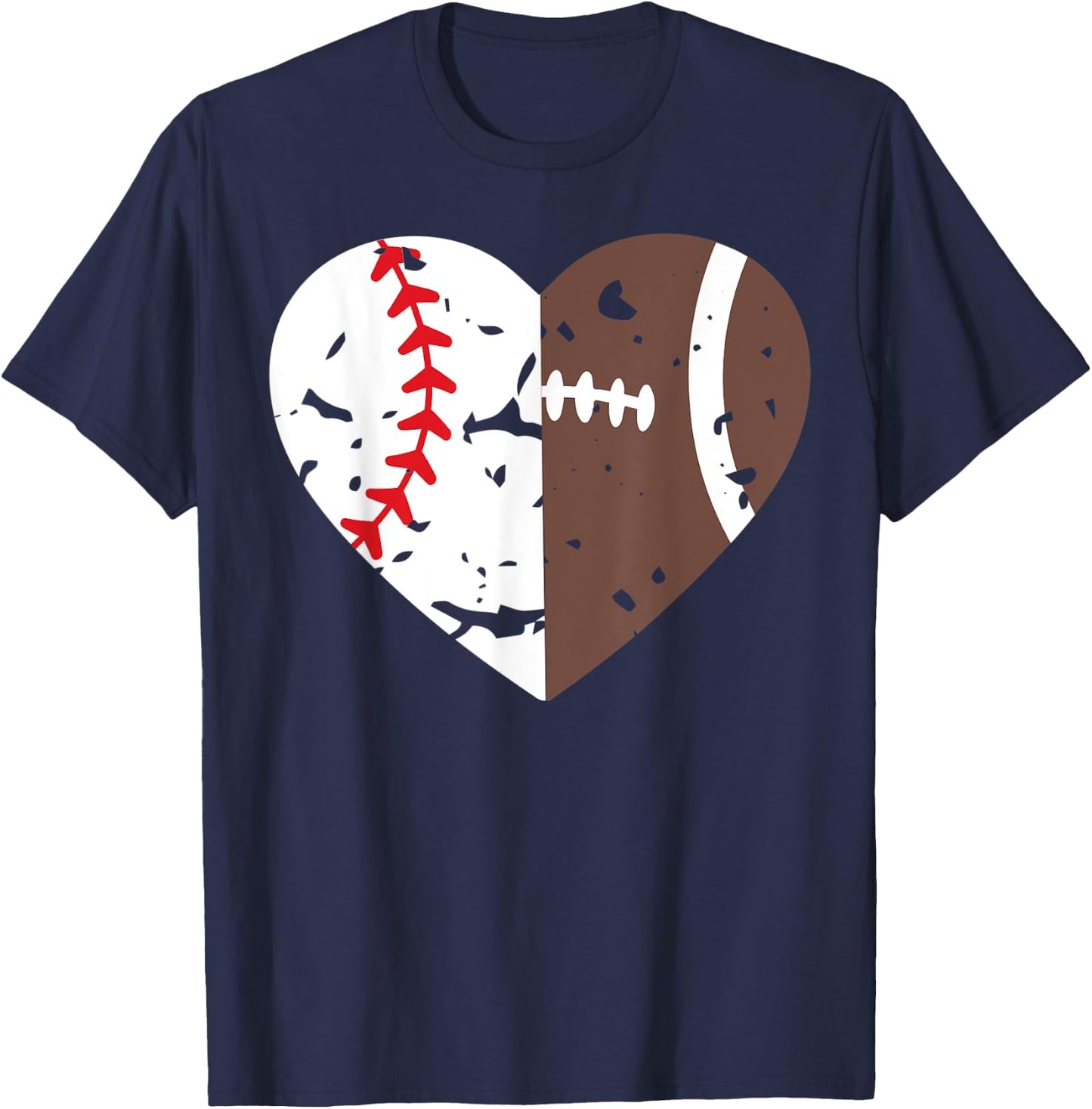 Half Baseball Half Football Heart Players T-Shirt - T-Shirt | Navy
