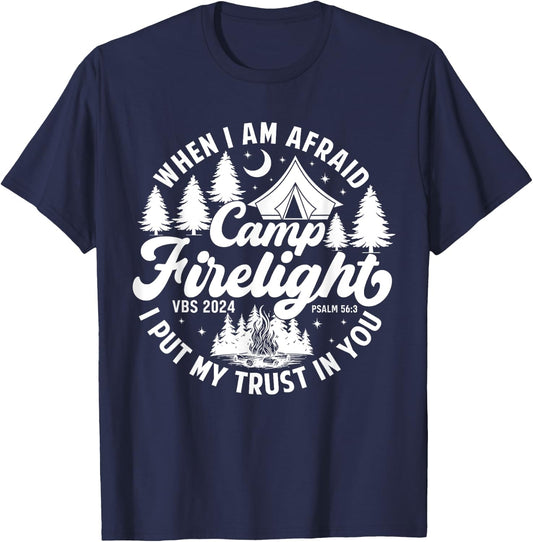 Camp Firelight Vacation Bible School VBS 2024 Christian Camp T-Shirt - T-Shirt | Navy