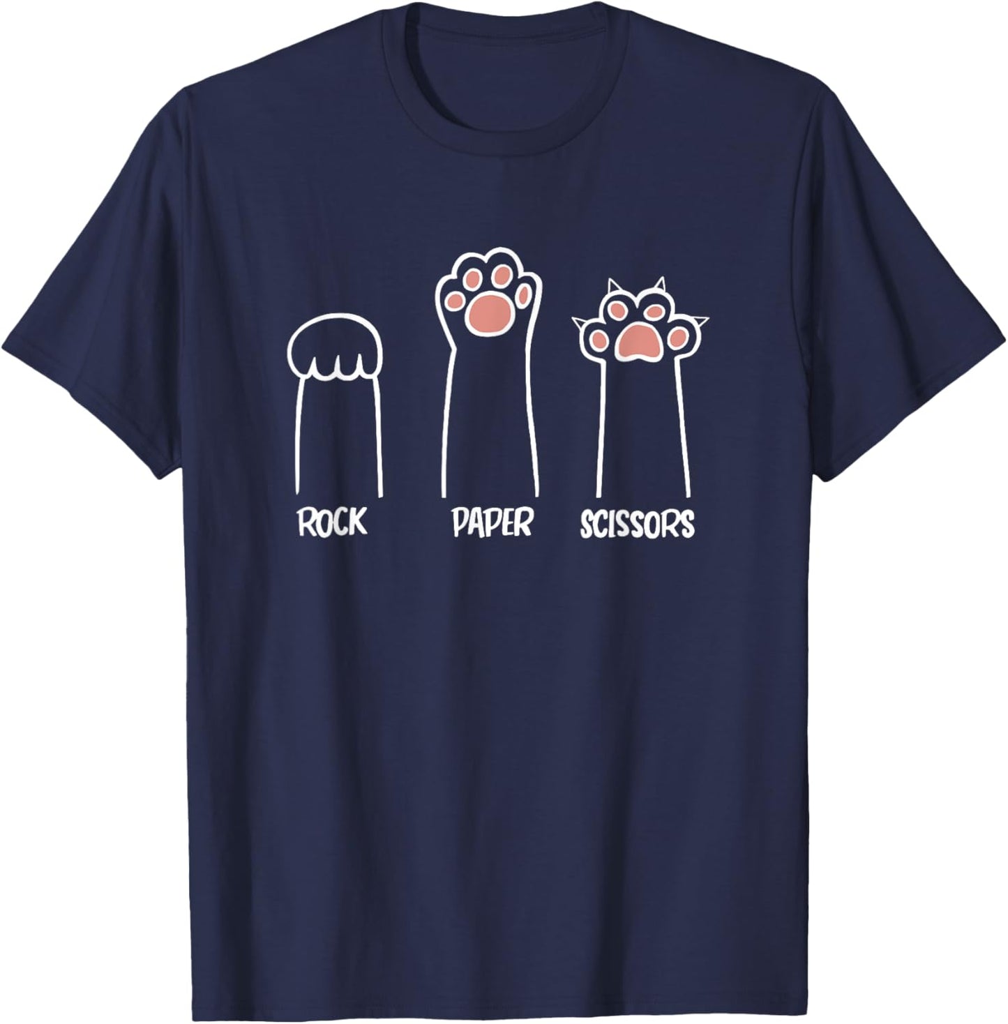 Rock Paper Scissors Game Cute Cat Kitty Paws Men Women Girls Kids T-Shirt - T-Shirt | Navy