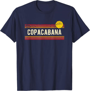Copacabana Rio de Janeiro Retro Distressed Sunset Design T-Shirt - T-Shirt | Navy