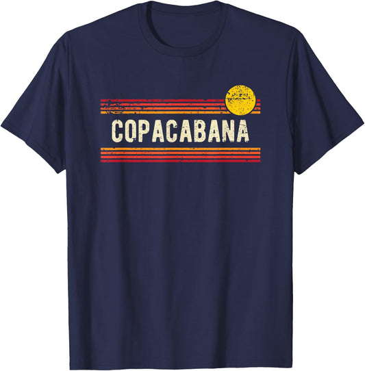 Copacabana Rio de Janeiro Retro Distressed Sunset Design T-Shirt - T-Shirt | Navy