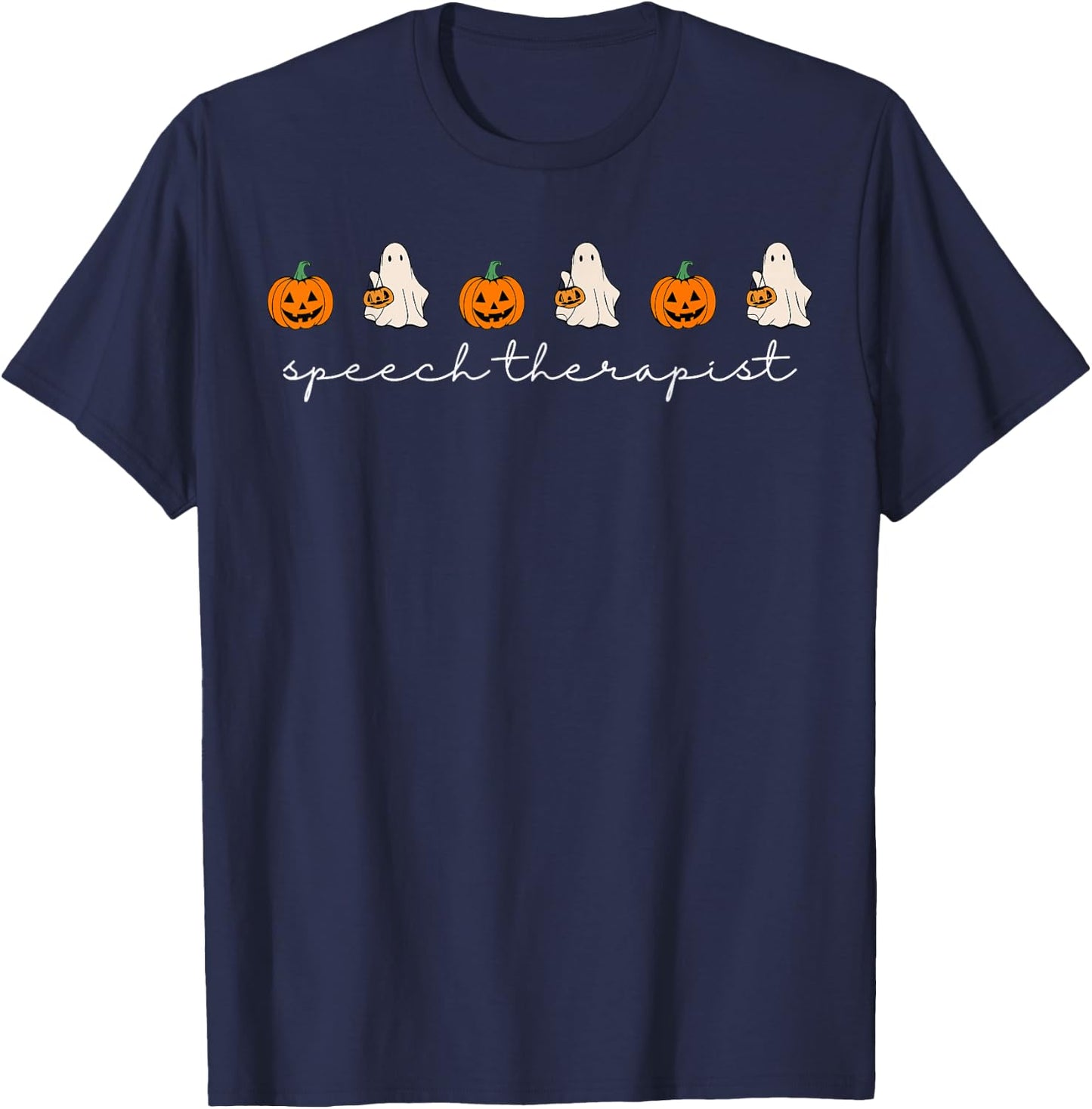 Speech Therapist Pumpkin Ghost SLP Speech Therapy Halloween T-Shirt - T-Shirt | Navy