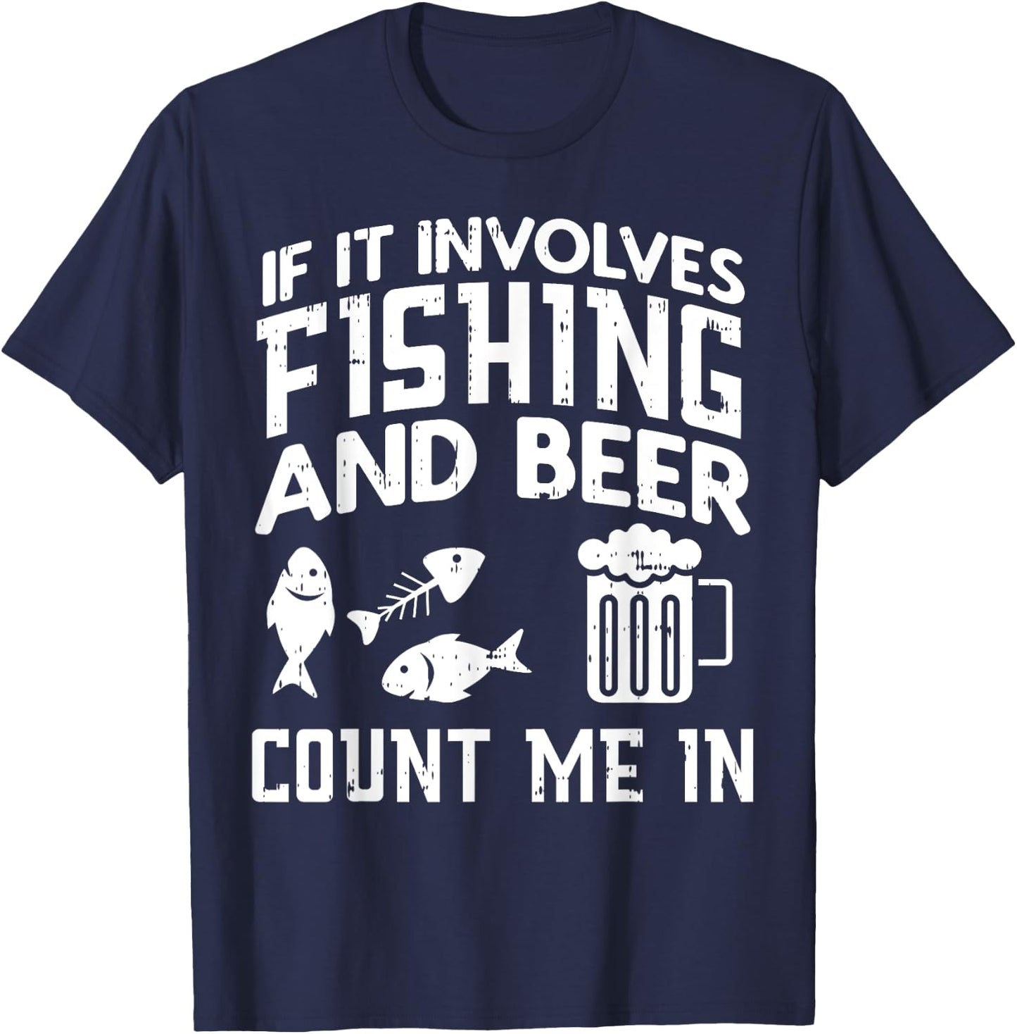 Fishing And Beer Funny Fisherman Dad Fathers Day Men Gift T-Shirt - T-Shirt | Navy
