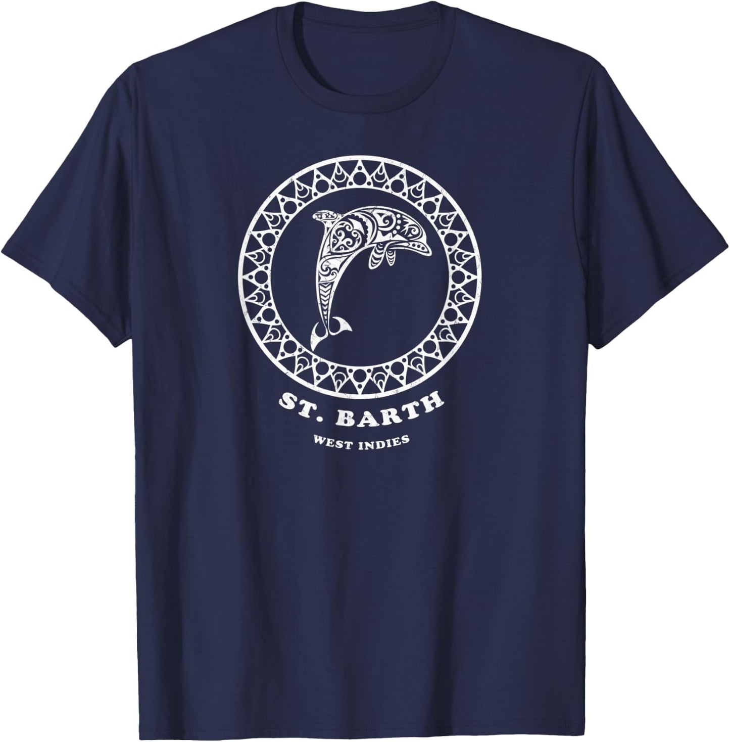 St. Barth, West Indies Vintage Tribal Dolphin Vacation T-Shirt - T-Shirt | Navy