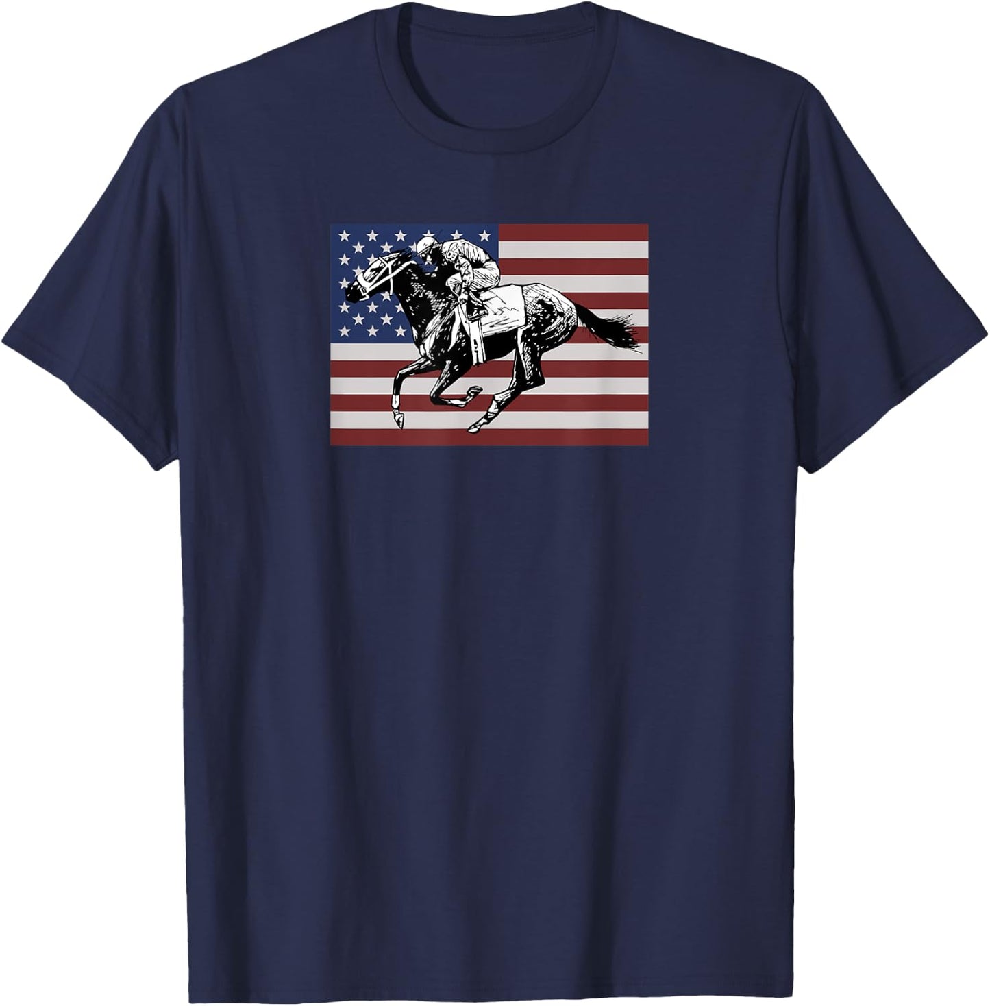 Horse Racer American Flag - Patriotic Equine Horse Race USA T-Shirt - T-Shirt | Navy