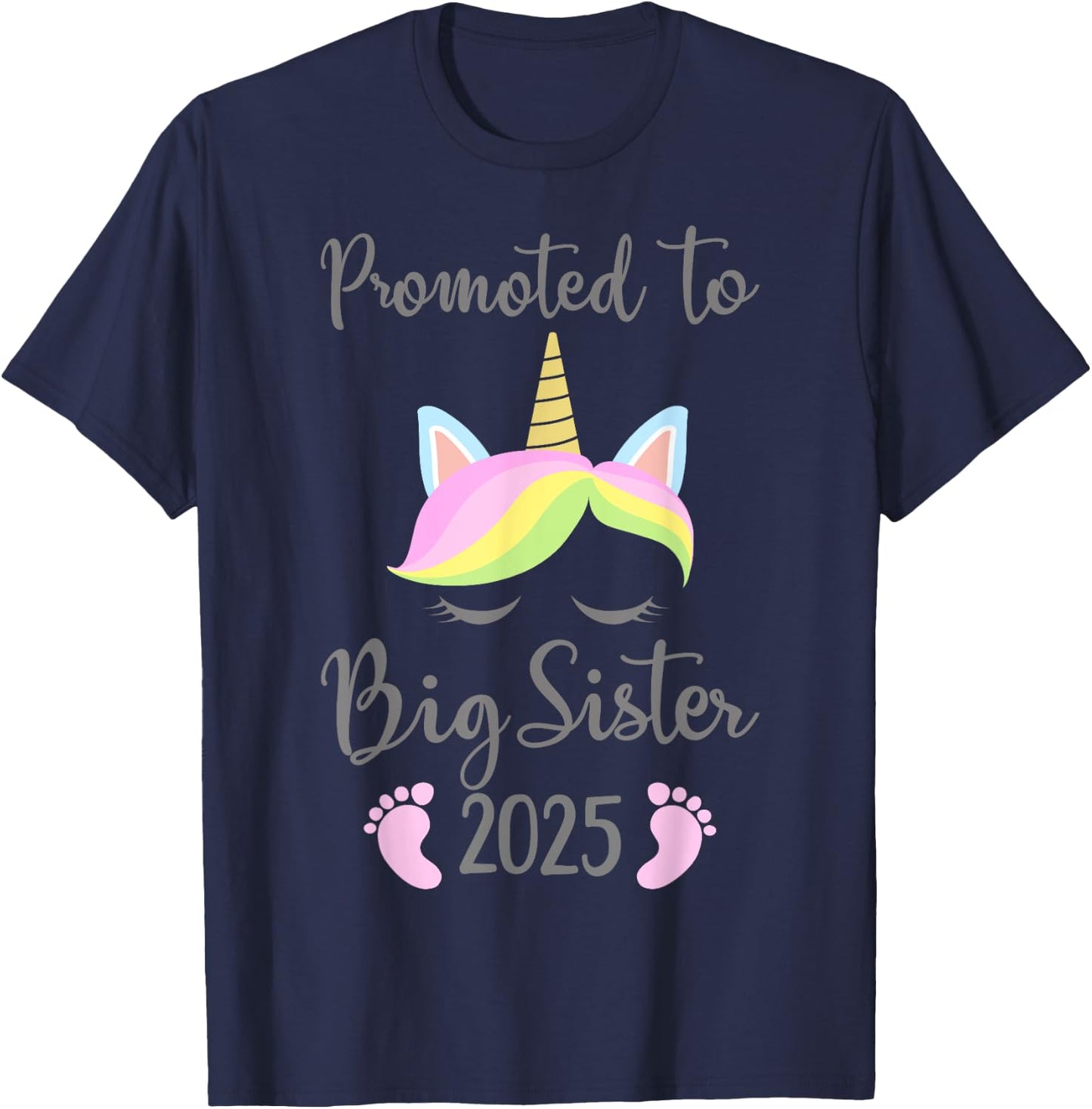 Promoted to big sister 2025 with unicorn for new baby shower T-Shirt - T-Shirt | Navy