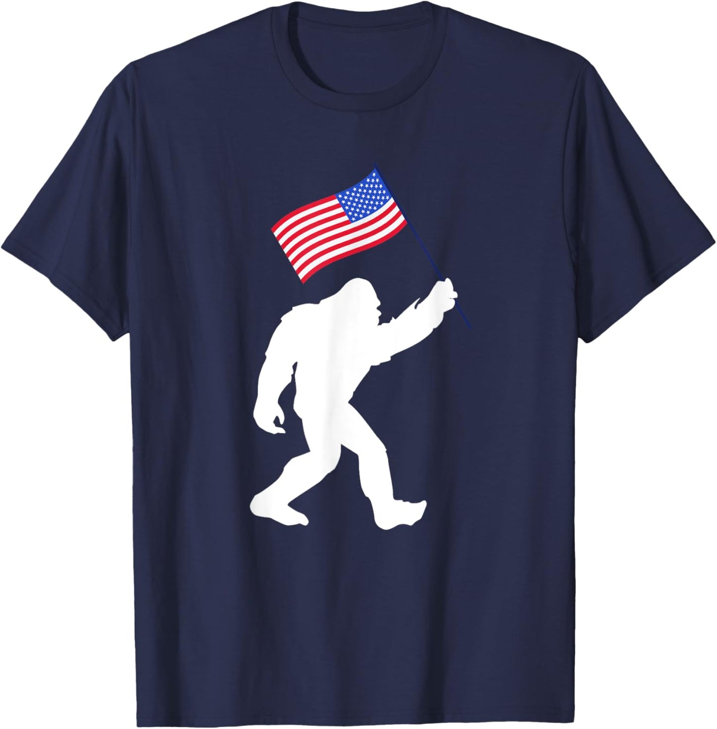 Bigfoot With American Flag Funny 4th Of July T-Shirt - T-Shirt | Navy