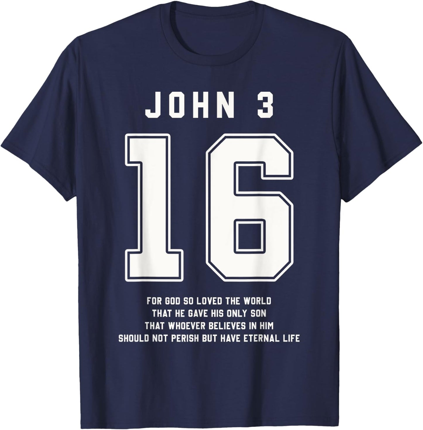 John 3:16 Bible Verse Team Sports Jersey Christian T-Shirt - T-Shirt | Navy