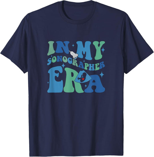 In My Sonographer Era Groovy Funny Ultrasound Technologist T-Shirt - T-Shirt | Navy