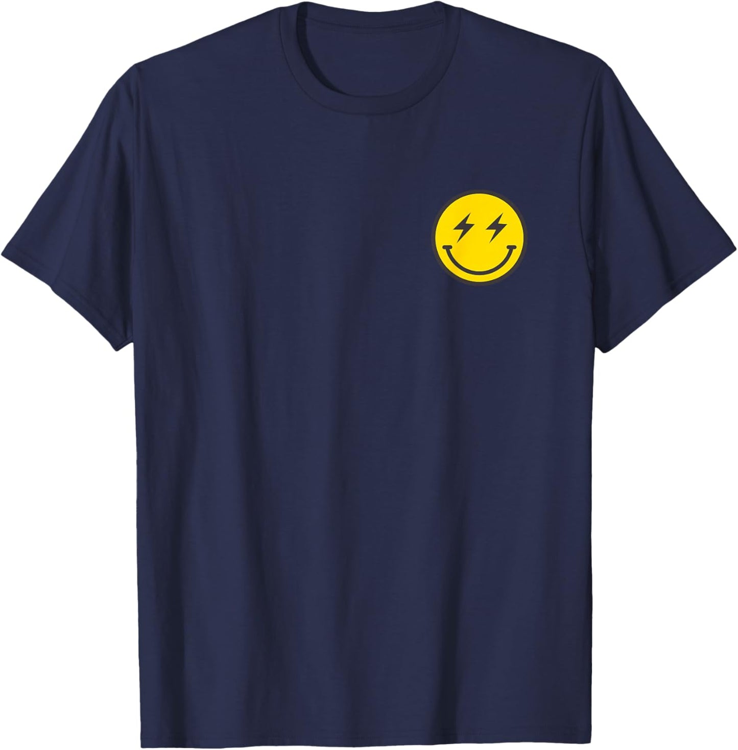 Minimalist 80s Lightning Bolt Eyes Happy Smiling Smile Face T-Shirt - T-Shirt | Navy