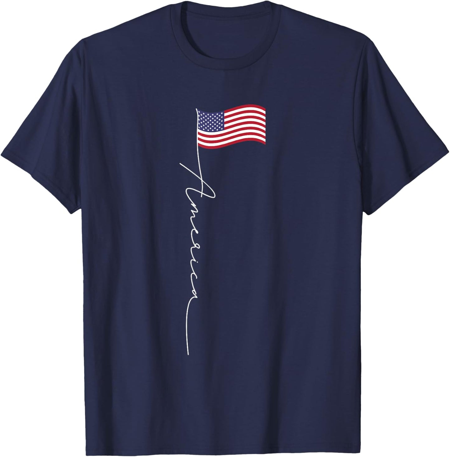 America Signature Flag Pole - Patriotic American Flag T-Shirt - T-Shirt | Navy