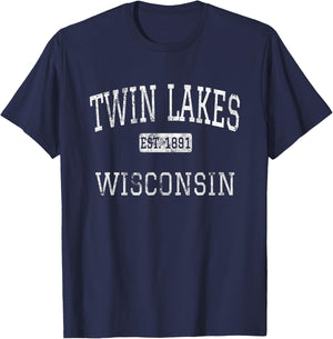 Twin Lakes Wisconsin WI Vintage T-Shirt - T-Shirt | Navy