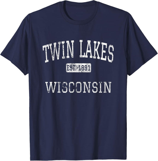 Twin Lakes Wisconsin WI Vintage T-Shirt - T-Shirt | Navy