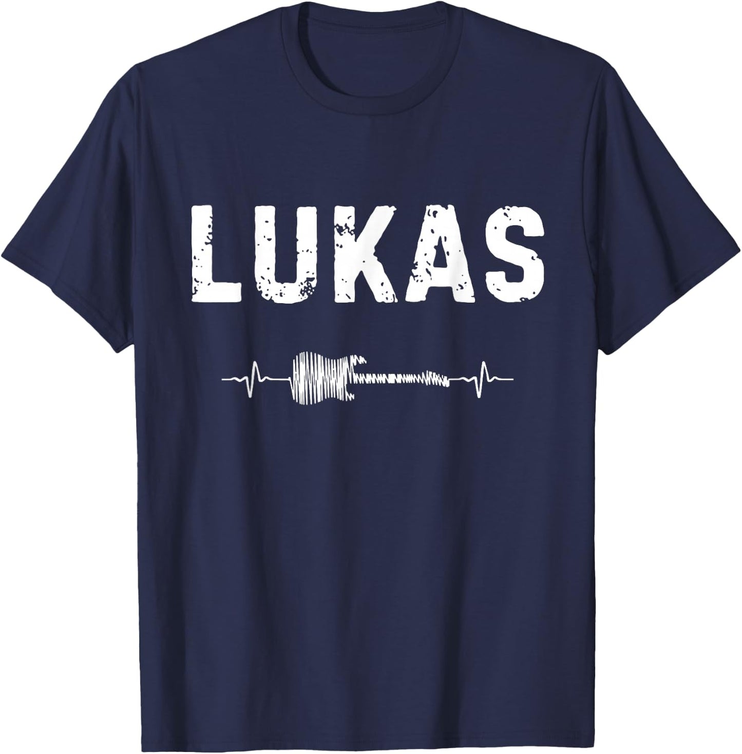 Lukas Guitar Heartbeat Music Guitarist Retro Vintage T-Shirt - T-Shirt | Navy