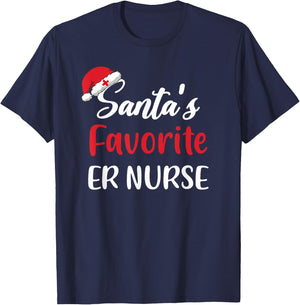 Santas Favorite ER nurse Christmas Funny T-Shirt - T-Shirt | Navy
