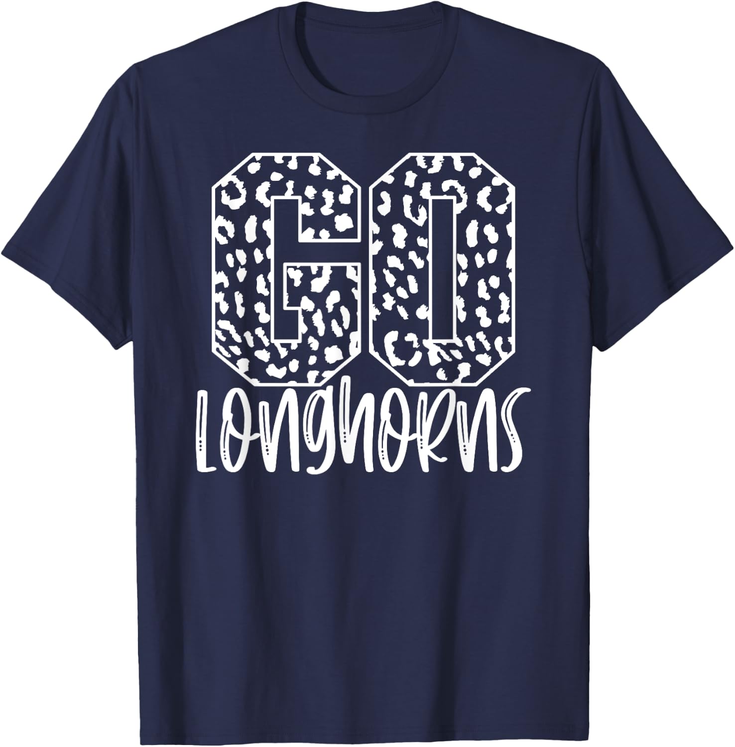 Longhorns Team Mascot School Spirit Game Night Leopard Print T-Shirt - T-Shirt | Navy