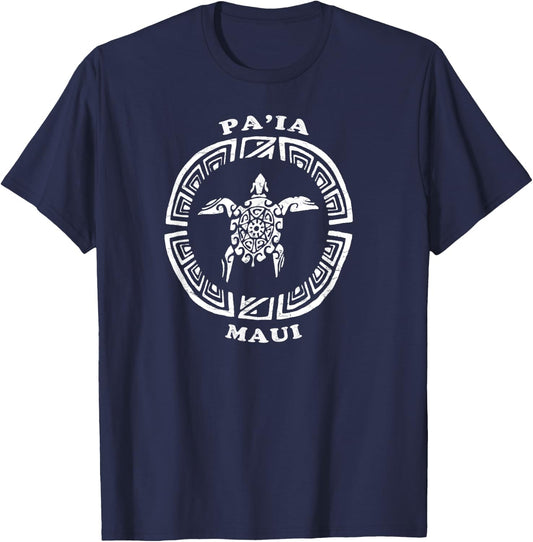 Paia, Maui Vintage Retro Tribal Turtle Vacation T-Shirt - T-Shirt | Navy