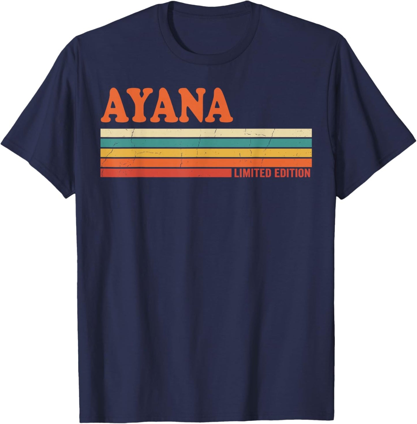 Ayana Retro Personalized First Name Vintage Stripes T-Shirt - T-Shirt | Navy