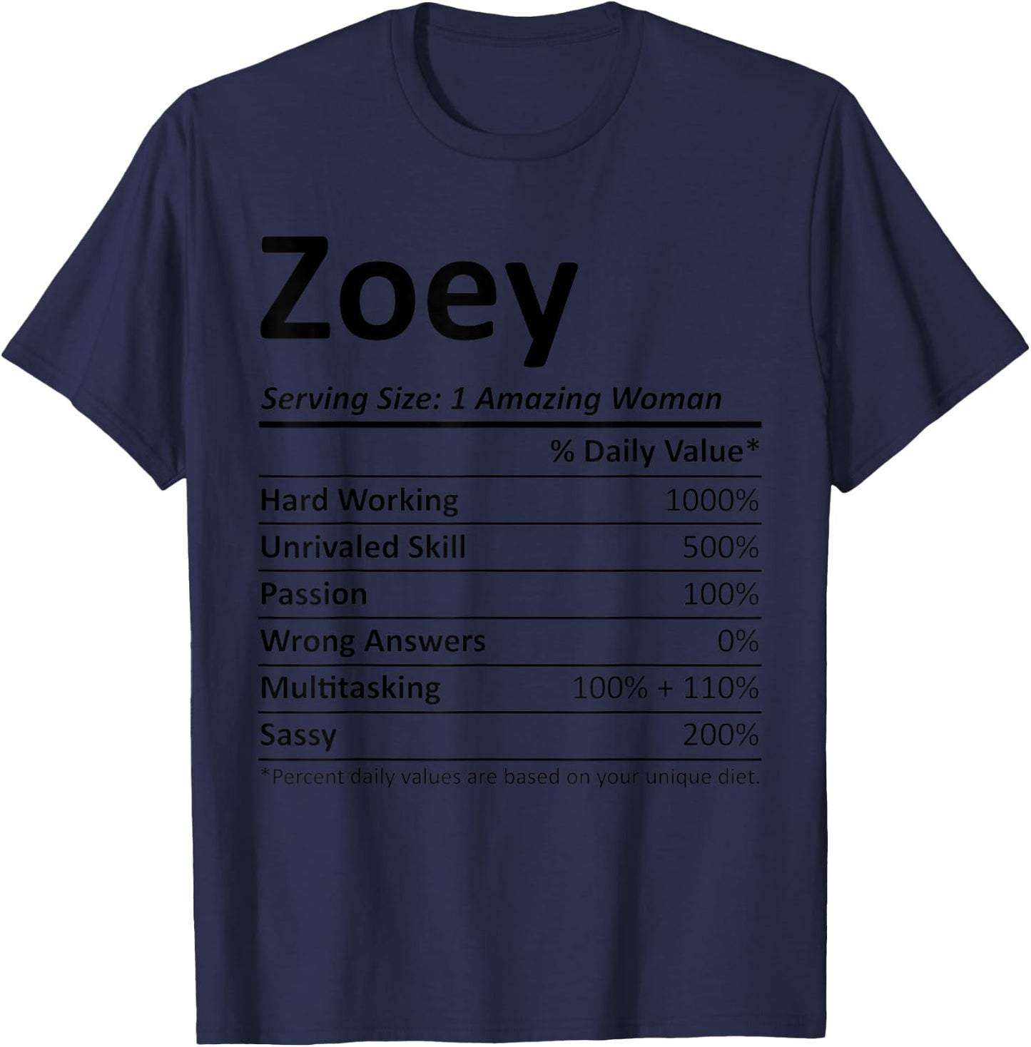 Zoey Nutrition Personalized Name Funny Idea T-Shirt - T-Shirt | Navy