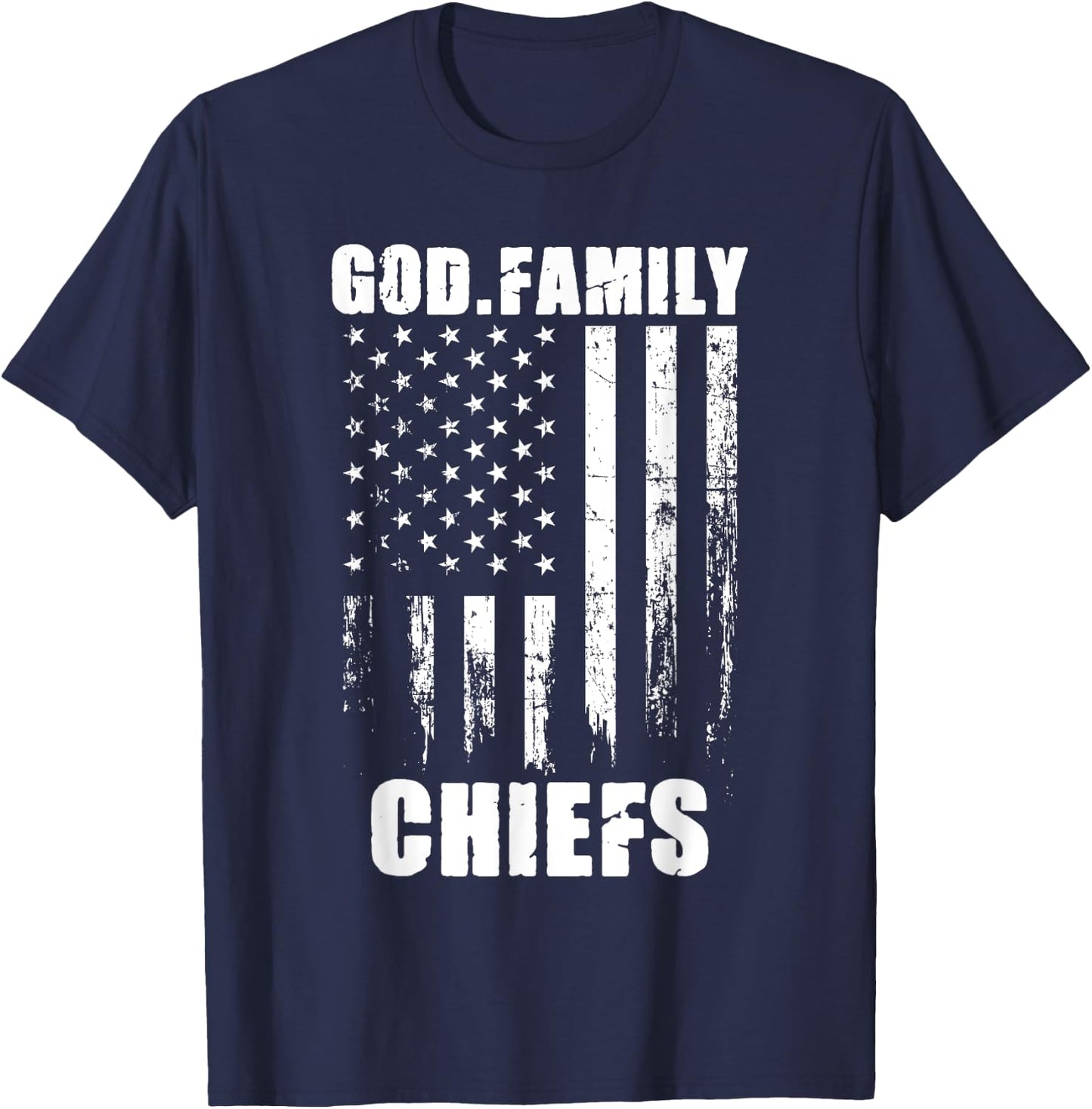 God. Family. Chiefs. Vintage USA Flag T-Shirt - T-Shirt | Navy
