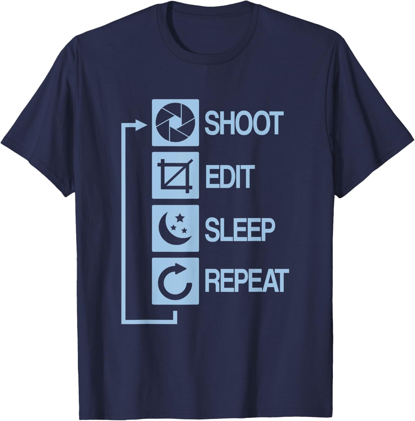 Shoot Edit Sleep Repeat Photography T-Shirt - T-Shirt | Navy