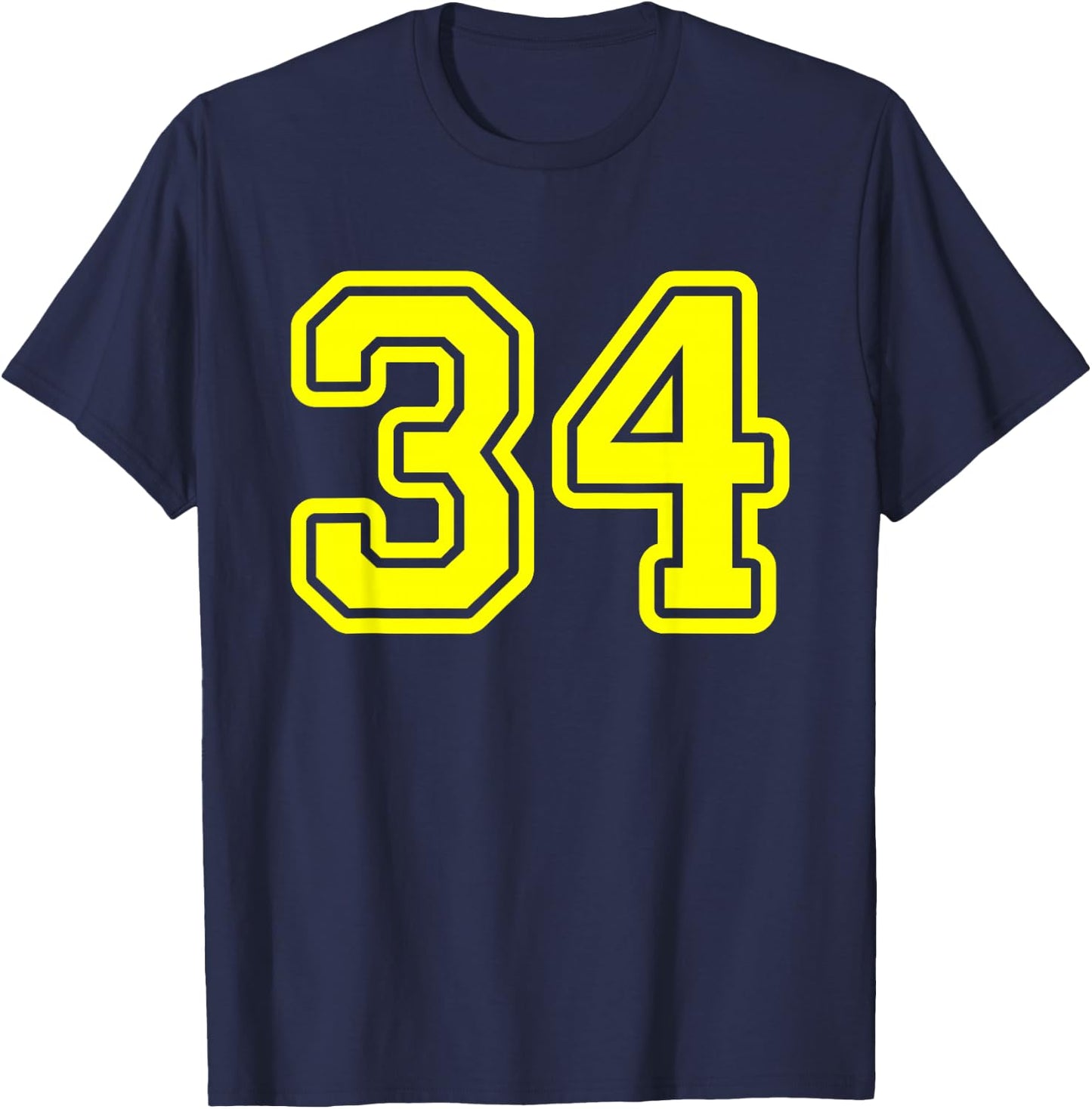 Yellow Sports Team Number #34 T-Shirt - T-Shirt | Navy