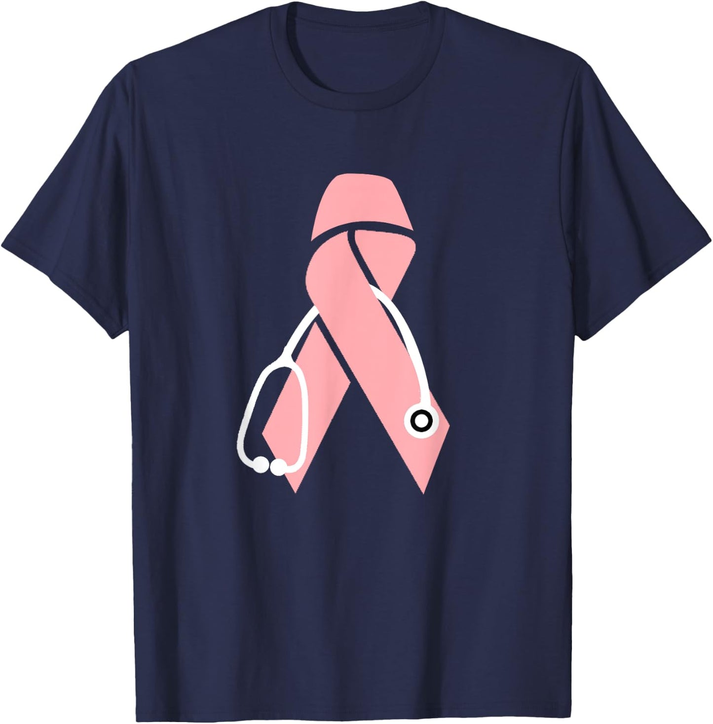 Breast Cancer Awareness Scrub Top Pink Ribbon Stethoscope T-Shirt - T-Shirt | Navy
