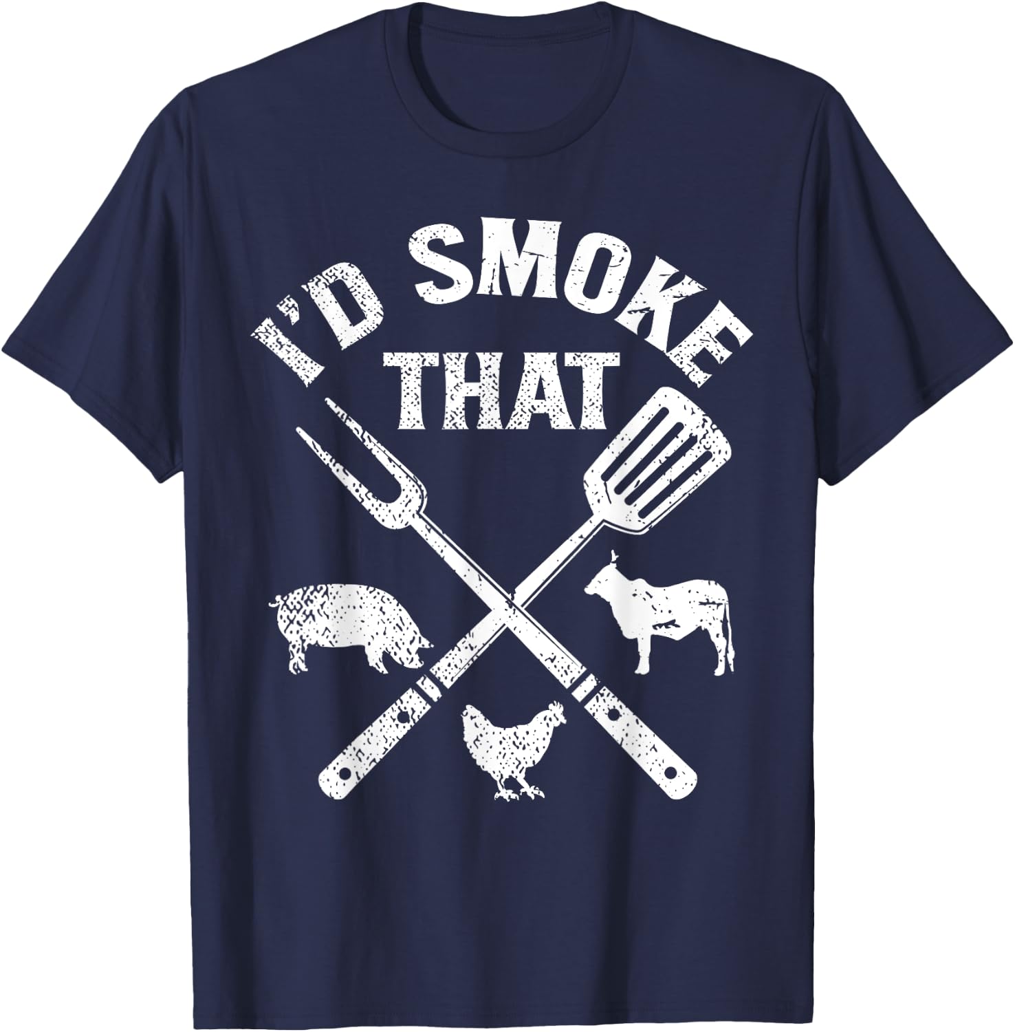Id smoke that pig chicken cow bbq Top T-Shirt - T-Shirt | Navy