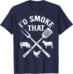 Id smoke that pig chicken cow bbq Top T-Shirt - T-Shirt | Navy
