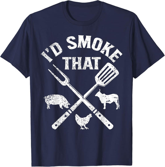 Id smoke that pig chicken cow bbq Top T-Shirt - T-Shirt | Navy