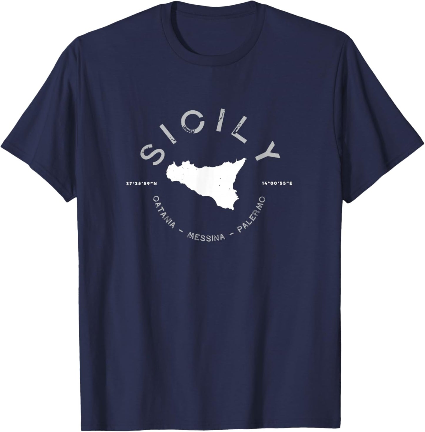 Sicily Italy Graphic Vintage Map T T-Shirt - T-Shirt | Navy