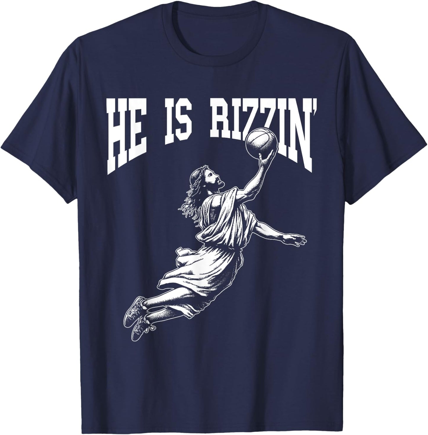Easter Basketball He Is Rizzin' Jesus Basketball T-Shirt - T-Shirt | Navy