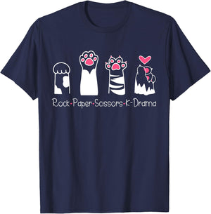 Rock Paper Scissors K-Drama Cute Paw Hand Game Funny Cat Women T-Shirt - T-Shirt | Navy