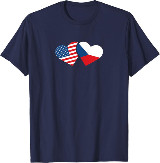 Czech Republic USA Flag T Shirt Heart Czech Americans Love T-Shirt - T-Shirt | Navy