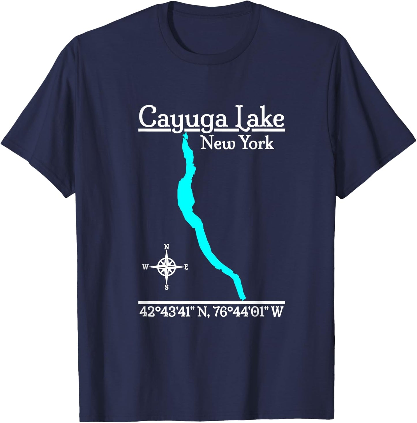 Designed by GeoGearCo Cayuga Lake - New York - -Adults - Black - Small - Short Sleeve - Modern - Nature - Camping - All Seasons T-Shirt - T-Shirt | Navy