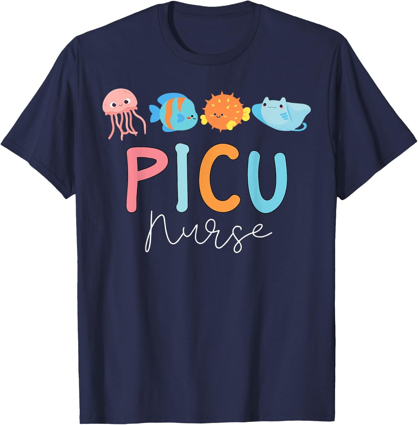 Cute Ocean Sea Summer PICU Nurse Vascular Access IV Nursing Women T-Shirt - T-Shirt | Navy