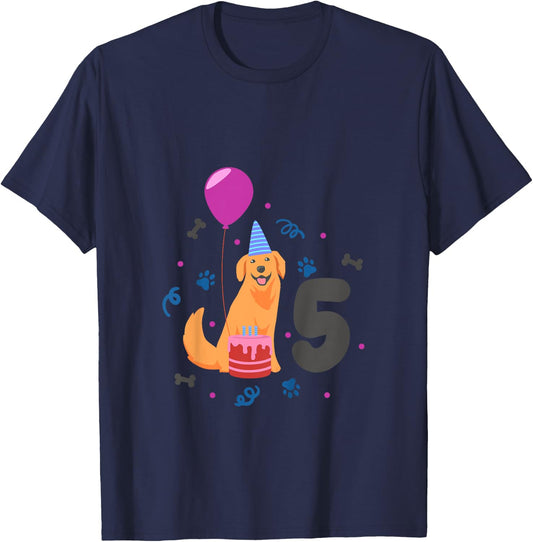 Kids I am 5 with golden retriever - kids birthday 5 years old T-Shirt - T-Shirt | Navy